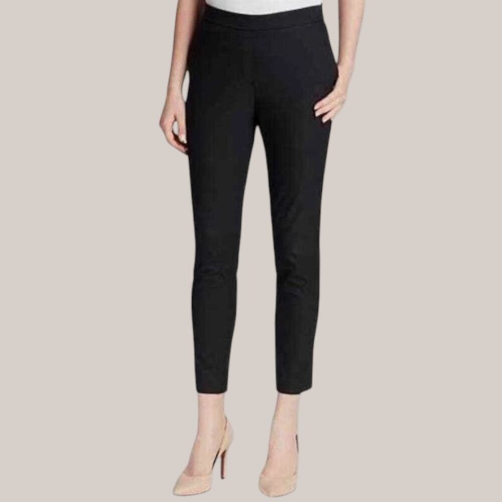 Theory Women's Bimsa Approach Black Trouser Dress Pants White Stitching Sz 8 EUC
